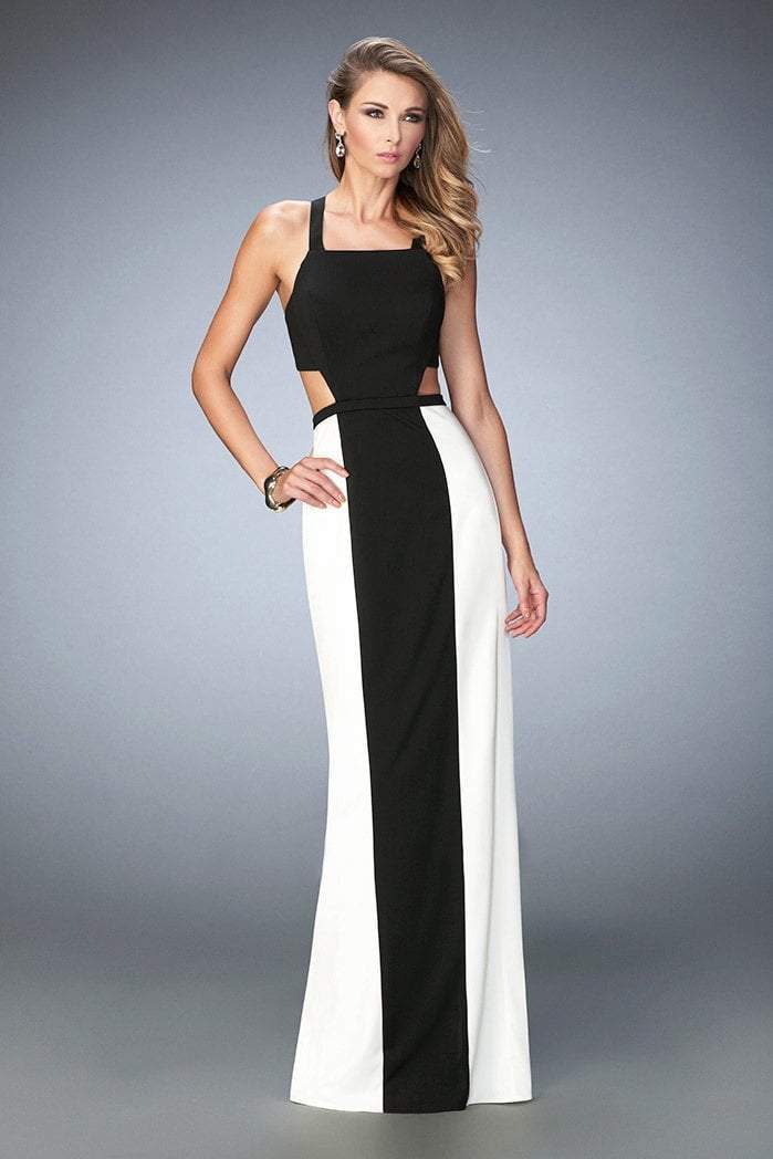 La Femme - 22310 Sleeveless Color Block Jersey Gown In Black and White