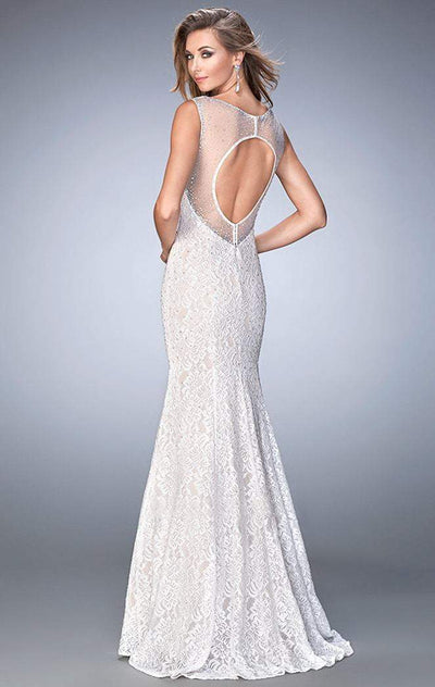 La Femme - 22314 Sleeveless Shimmering Lace Evening Gown In White and Neutral