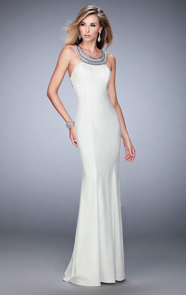 La Femme - 22315 Scoop Neck Beaded Jersey Gown In White