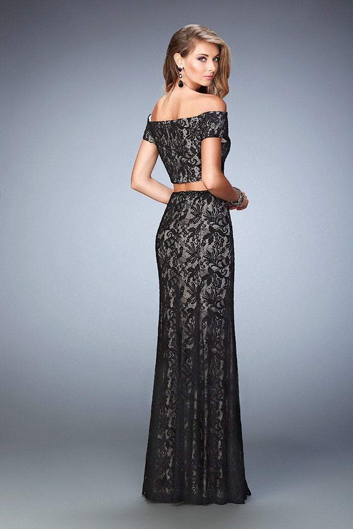 La Femme - 22317 Two-Piece Off Shoulder Lace Evening Gown In Black