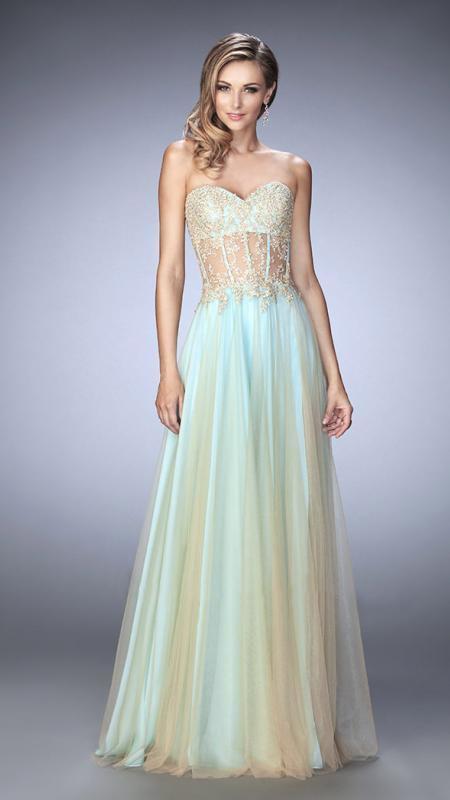 La Femme - Prom Dress 22331 in Blue and Neutral