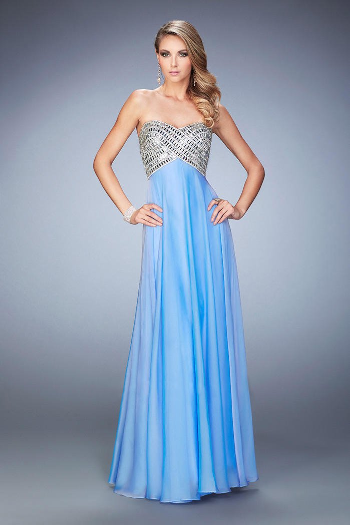 La Femme - 22334 Interweaved Ornate Sweetheart A-line Dress In Blue