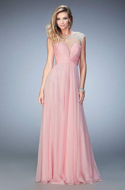 La Femme - 22338 Embellished Ruched Chiffon Keyhole Gown In Pink