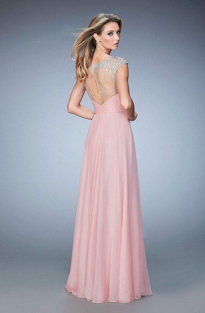 La Femme - 22338 Embellished Ruched Chiffon Keyhole Gown In Pink