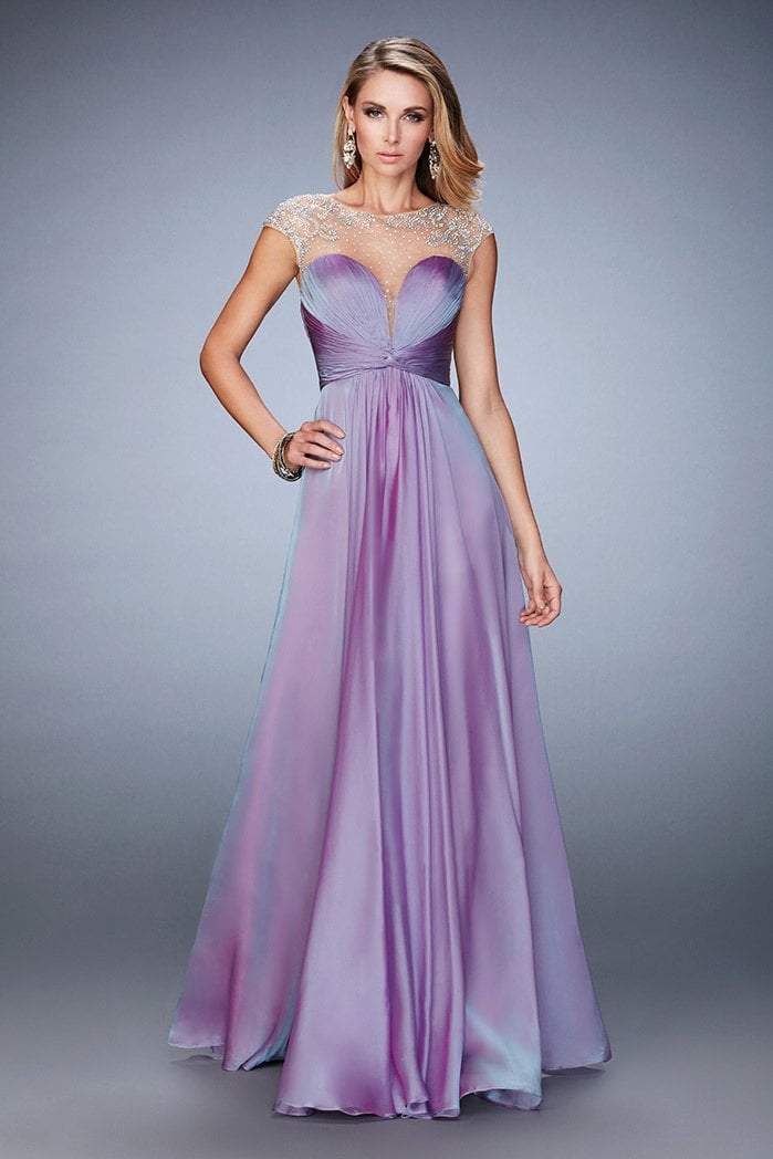 La Femme - 22338 Embellished Ruched Chiffon Keyhole Gown In Purple