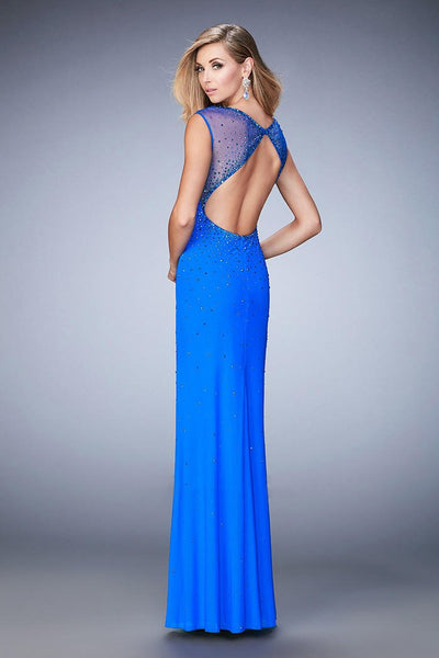 La Femme - 22343 Embellished Sweetheart Sheath Dress In Blue