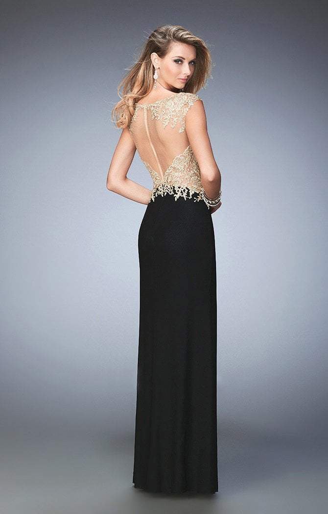 La Femme - 22349 Gilded Illusion Contrast Evening Gown In Black and Gold