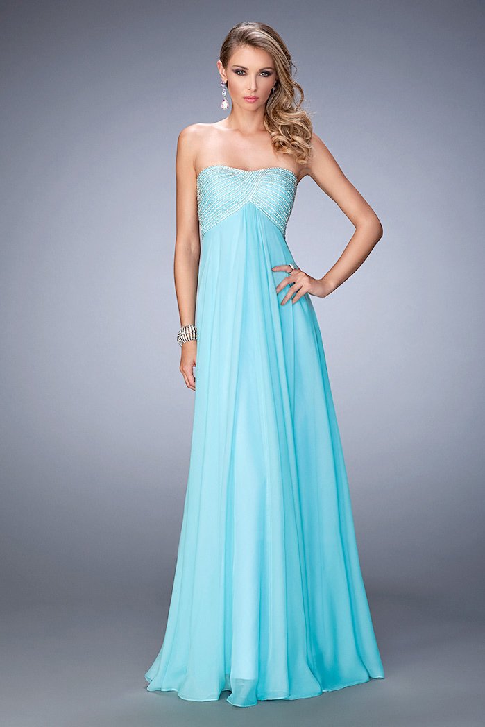 La Femme - 22363 Beaded Detailed Empire Gown In Blue and Green