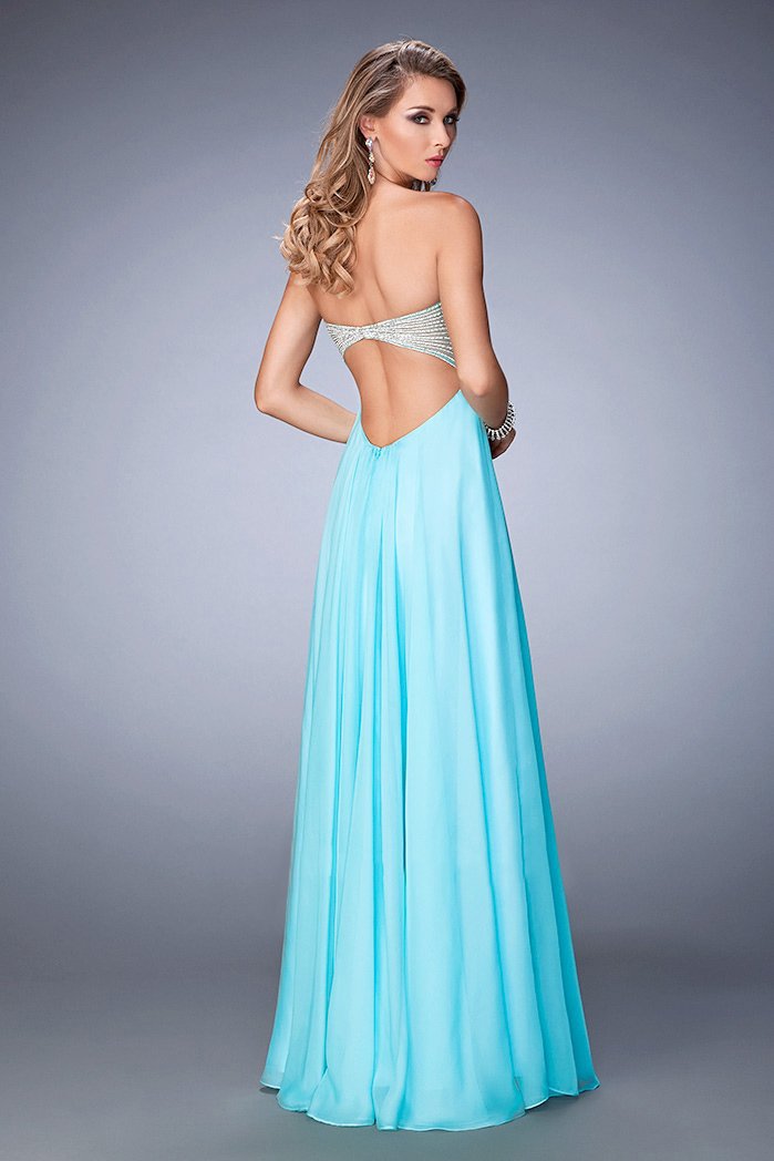 La Femme - 22363 Beaded Detailed Empire Gown In Blue and Green