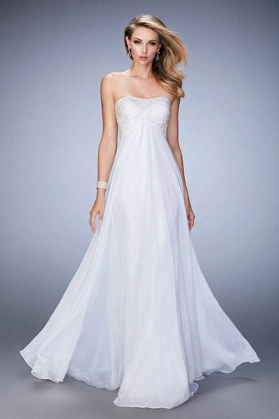 La Femme - 22363 Beaded Detailed Empire Gown In White
