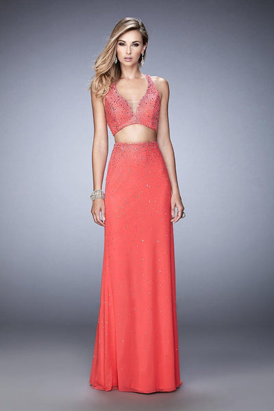 La Femme - 22368 Two Piece Deep V-neck Sheath Dress In Pink