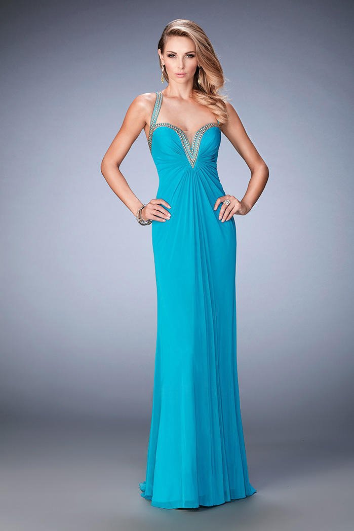 La Femme - 22374 Embellished Sweetheart Sheath Dress In Blue