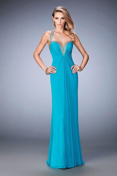 La Femme - 22374 Embellished Sweetheart Sheath Dress In Blue