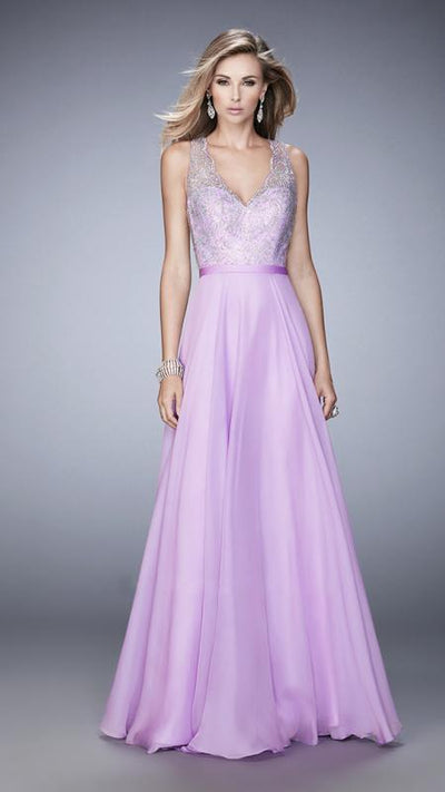 La Femme - 22376 Bejeweled Scalloped V-neck Dress In Purple