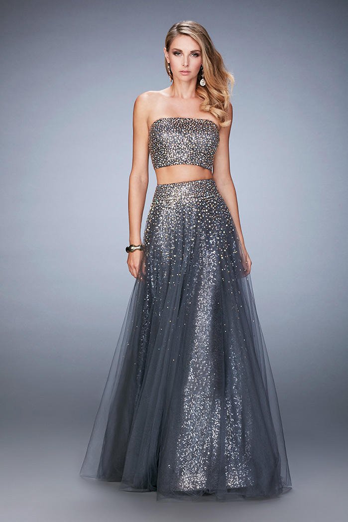 La Femme - 22379 Sequined Two Piece A-line Dress In Gray