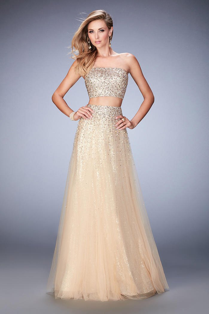 La Femme - 22379 Sequined Two Piece A-line Dress In Gold