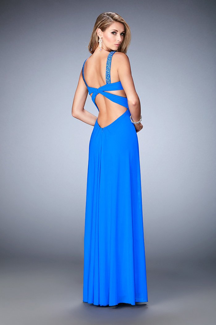 La Femme - 22385 Ruched Empire Sheath Gown In Blue