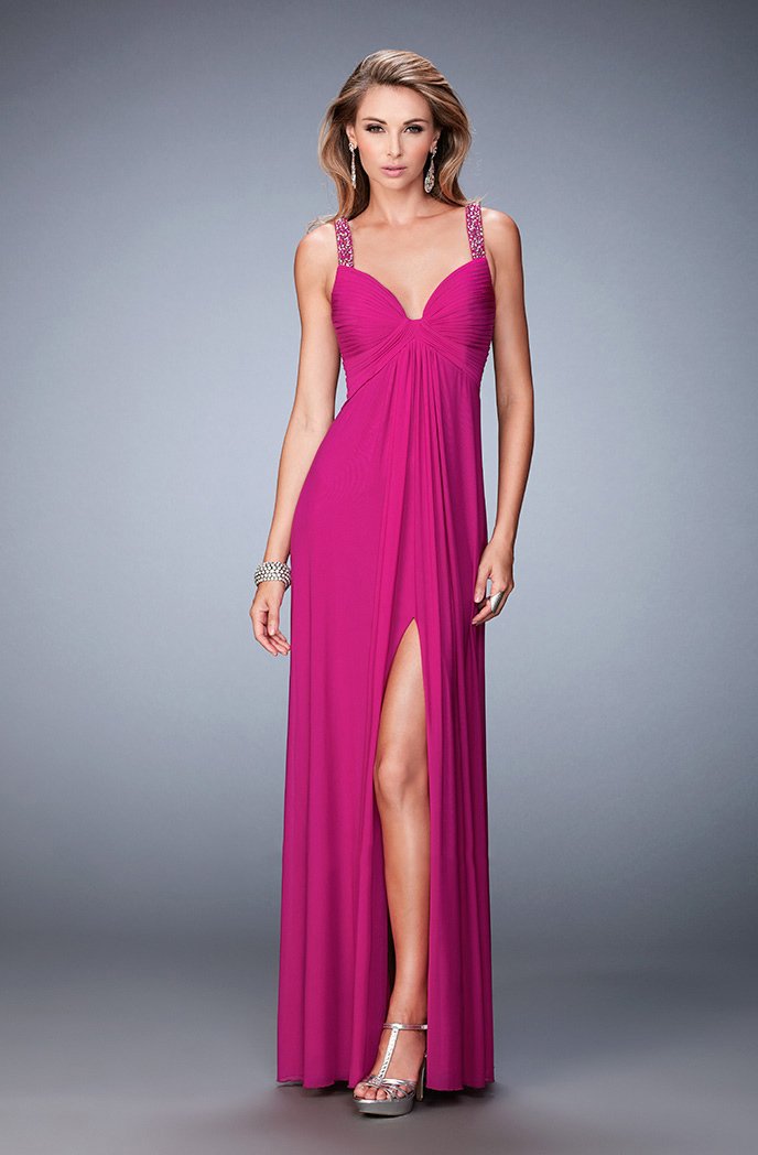 La Femme - 22385 Ruched Empire Sheath Gown In Pink
