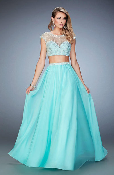 La Femme - 22387 Two Piece Illusion Jewel A-line Dress In Green
