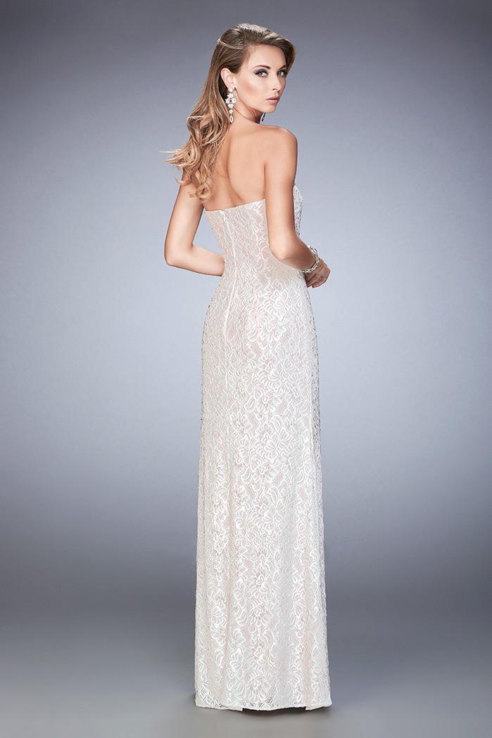 La Femme - 22392 Strapless Sweetheart Sheath Dress In White and Pink