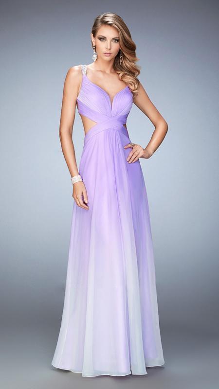 La Femme - 22416 Embellished V-neck Chiffon Dress In Wisteria