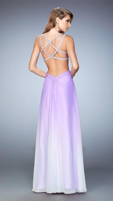 La Femme - 22416 Embellished V-neck Chiffon Dress In Wisteria