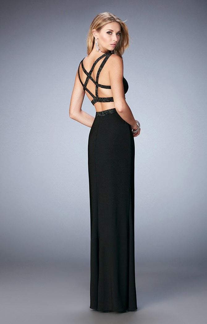La Femme - 22421 Two-Piece Shimmering Strap Evening Gown In Black