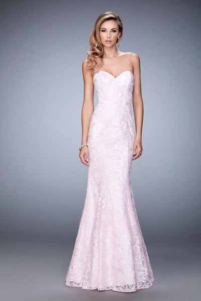 La Femme - 22431 Sequined Lace Mermaid Dress in Pink