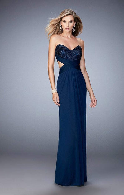 La Femme - 22454 Beaded Modified Sweetheart Sheath Dress In Blue