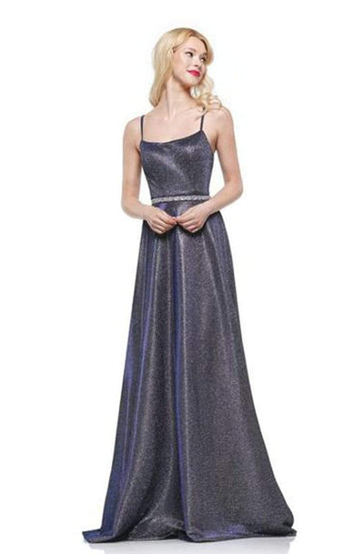Colors Dress - 2247 Scoop A-Line Evening Gown In Blue and Multi-Color