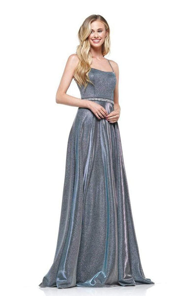 Colors Dress - 2247 Scoop A-Line Evening Gown In Gray and Multi-Color