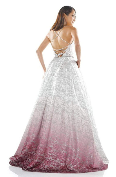 Colors Dress - 2249 Glitter Lace Strappy Ballgown In Pink and Multi-Color