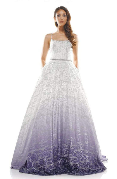 Colors Dress - 2249 Glitter Lace Strappy Ballgown In Purple and Multi-Color