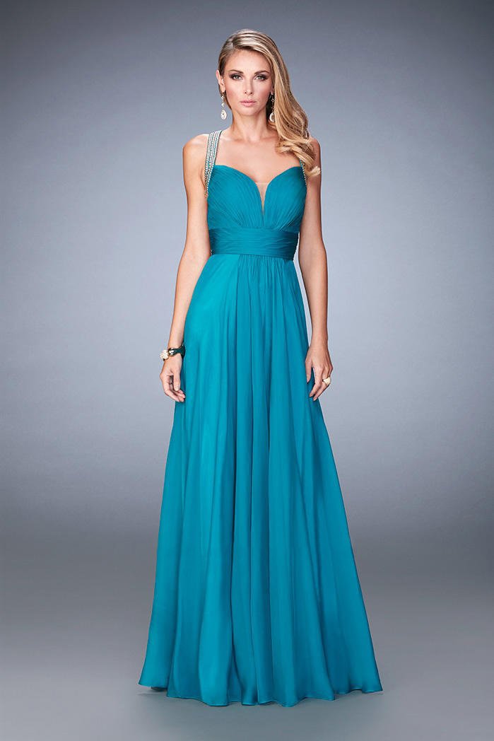 La Femme - 22503 Ruched Deep Sweetheart A-line Dress In Green