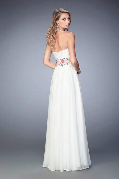 La Femme - 22521 Strapless Floral Detail Empire Gown In White