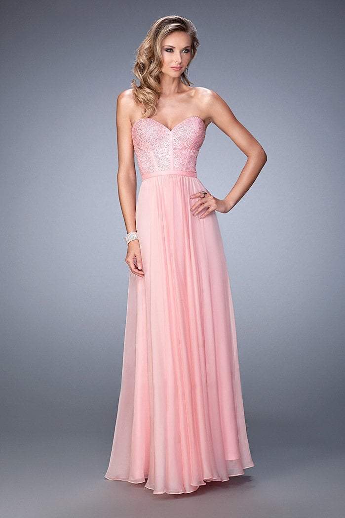 La Femme - 22524 Bejeweled Sweetheart Chiffon Dress In Pink