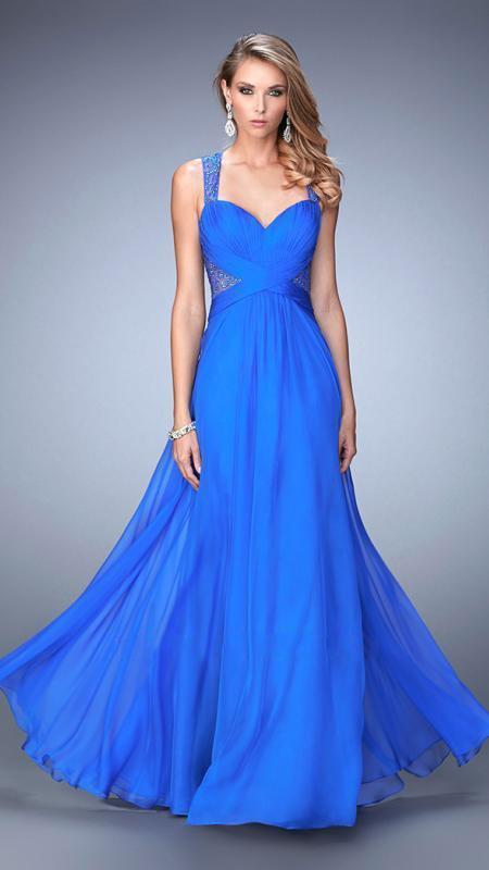 La Femme - 22612 Sheer Beaded Chiffon Evening Gown In Blue