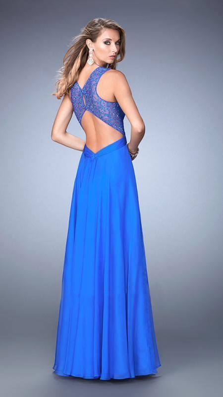 La Femme - 22612 Sheer Beaded Chiffon Evening Gown In Blue