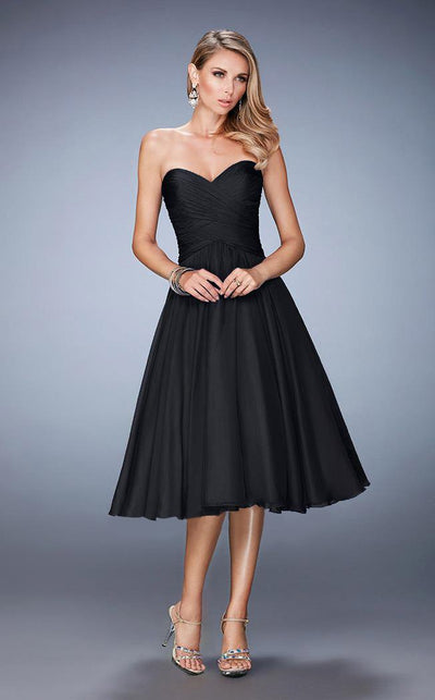La Femme - 22638 Ruched Sweetheart A-line Dress In Black