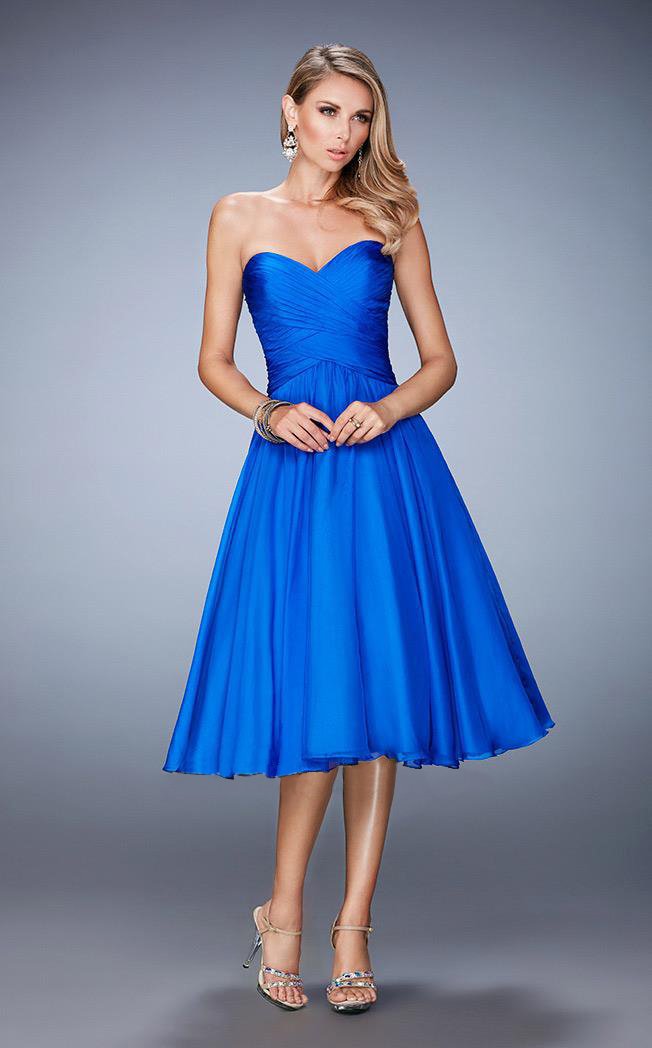 La Femme - 22638 Ruched Sweetheart A-line Dress In Blue