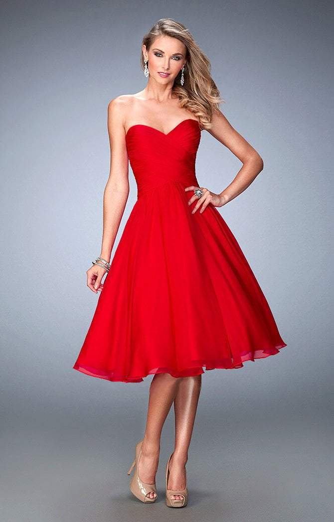 La Femme - 22638 Ruched Sweetheart A-line Dress In Red