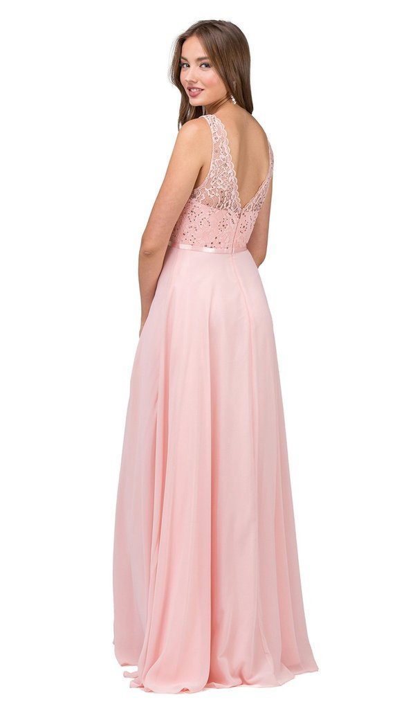 Dancing Queen - Sleeveless Scalloped Lace Illusion Prom Gown 2267 In Pink