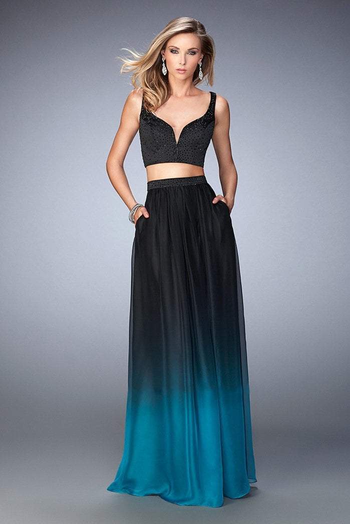La Femme - 22694 Two-Piece Sleeveless Ombre Gown In Black and Blue