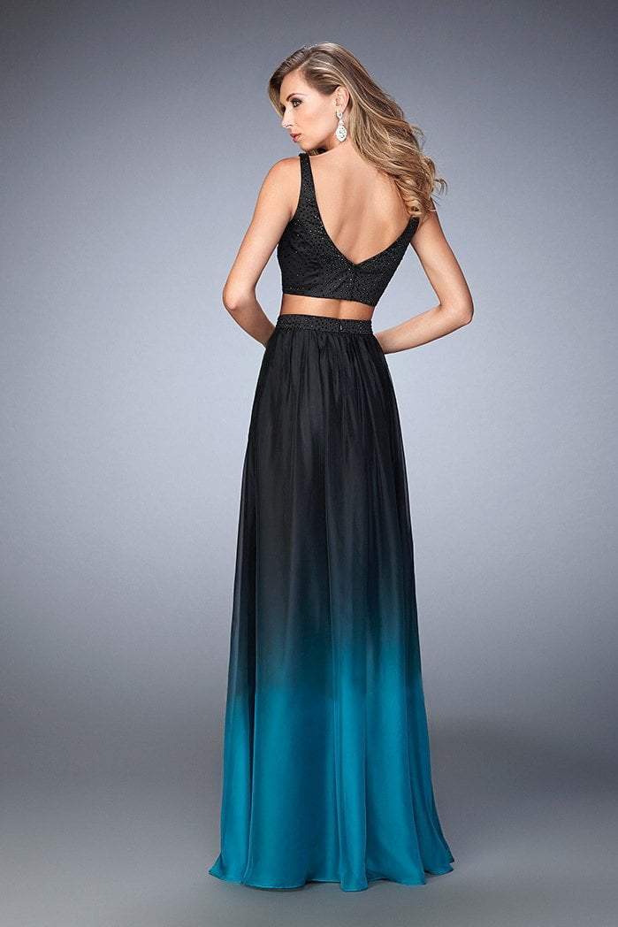 La Femme - 22694 Two-Piece Sleeveless Ombre Gown In Black and Blue