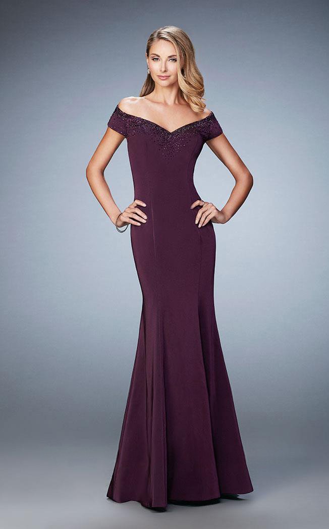 La Femme - 22716 Beaded Off-shoulder/Sweetheart Trumpet Dress In Purple