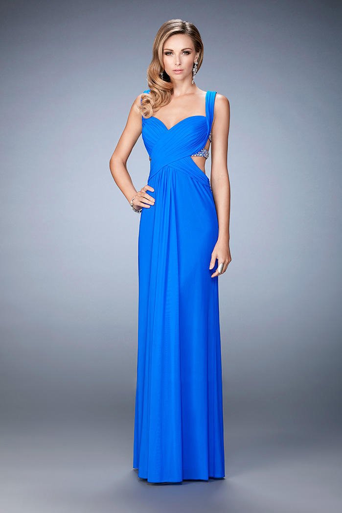 La Femme - 22727 Ruched Sweetheart Sheath Dress In Blue