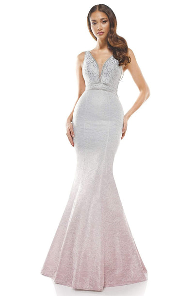 Colors Dress - 2272 Sleeveless Ombre Laced Mermaid Dress In Pink and White