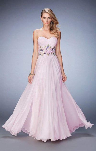 La Femme - 22731 Strapless Floral Embellished Gown In Pink