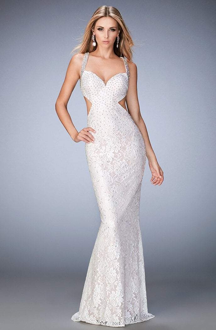 La Femme - 22740 Shimmering Lace Evening Gown In White and Neutral
