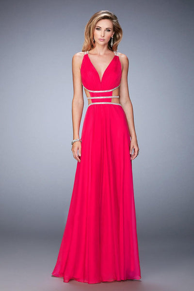 La Femme - 22762 Bedazzled Deep V-neck A-line Dress In Pink
